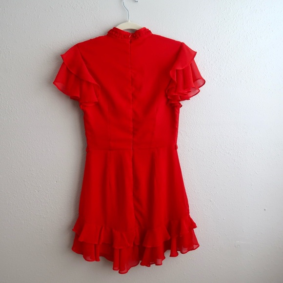 Saints + Secrets Red Ruffle Mini Dress High Neck Flutter Sleeve - Picture 5 of 16